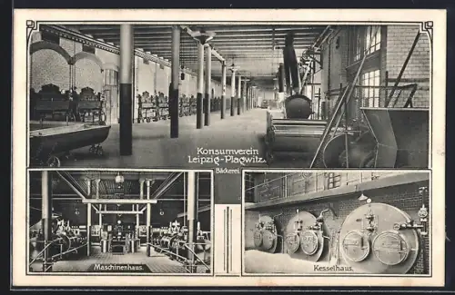 AK Leipzig-Plagewitz, Bäckerei des Konsumvereins, Kesselhaus, Maschinenhaus