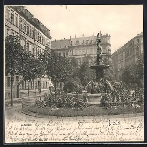 AK Dresden, Brunnen auf dem Moltkeplatz