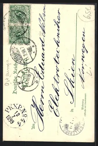 Lithographie Insel Oie, Leuchtturm bei Nacht