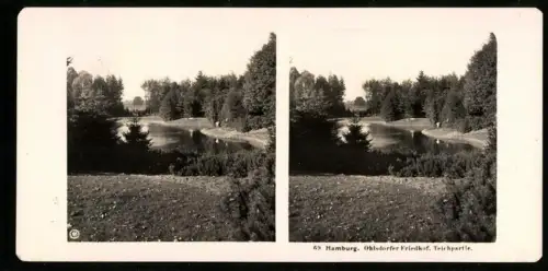 Stereo-Fotografie NPG, Ansicht Hamburg, Teichpartie auf dem Ohlsdorfer Friedhof