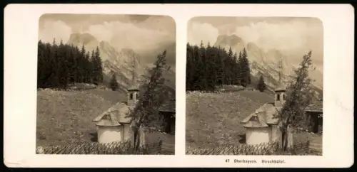 Stereo-Fotografie NPG, Ansicht Hirschbichl, die Kapelle mit Bergpanorama