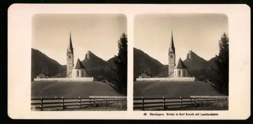 Stereo-Fotografie NPG, Ansicht Dorf Kreuth, die Kirche mit Leonhardstein