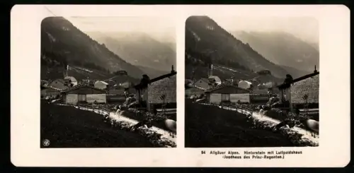 Stereo-Fotografie NPG, Ansicht Hinterstein, Ortspartie mit dem Luitpoldhaus (Jagdhaus des Prinz-Regenten)