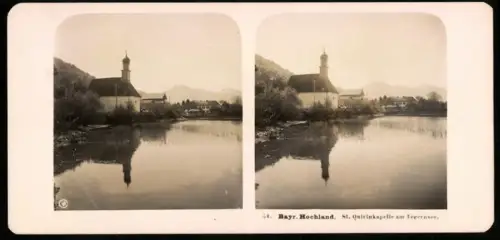 Stereo-Fotografie NPG, Ansicht St. Quirin, Blick nach der St. Quirinkapelle am Tegernsee