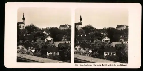 Stereo-Fotografie NPG, Ansicht Starnberg, Blick in den Ort mit Schloss und Kirche