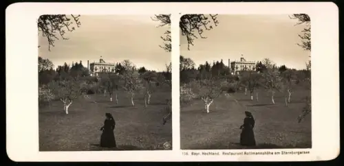 Stereo-Fotografie NPG, Ansicht Berg / Starnberger See, Blick nach dem Restaurant Rottmannshöhe