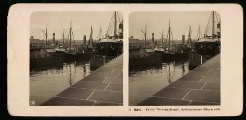 Stereo-Fotografie NPG, Ansicht Kiel, Kaiser Wilhelm-Kanal, Schleusentor öffnet sich