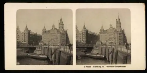 Stereo-Fotografie NPG, Ansicht Hamburg, die Lagerhäuser am Freihafen