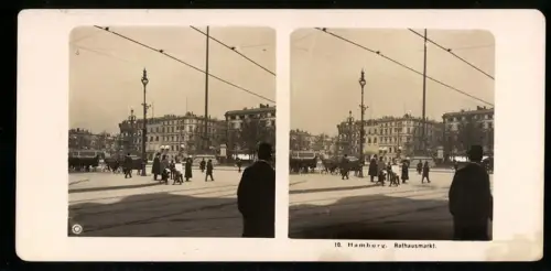 Stereo-Fotografie NPG, Ansicht Hamburg, der Rathausmarkt mit Reiterdenkmal