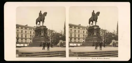 Stereo-Fotografie NPG, Ansicht Hamburg, das Kaiser-Wilhelm-Denkmal vor dem Geschäft Albert Loevenich