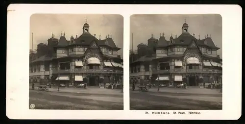 Stereo-Fotografie NPG, Ansicht Hamburg, Front des St- Pauli Fährhaus, Helgoländer Allee
