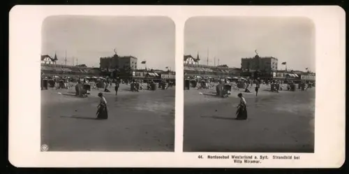 Stereo-Fotografie NPG, Ansicht Westerland, Strandpartie mit der Villa Miramar