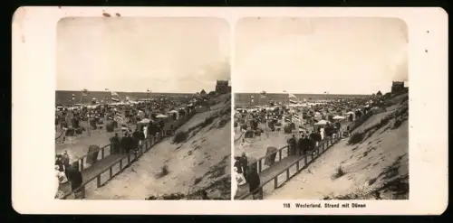 Stereo-Fotografie NPG, Ansicht Westerland, Strand mit Dünen und Strandkörben