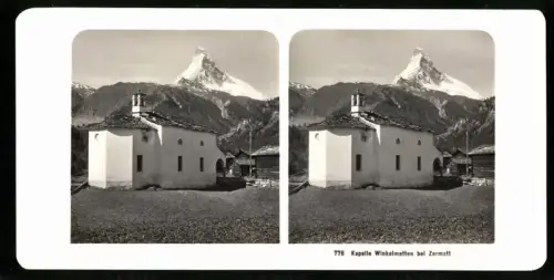Stereo-Fotografie NPG, Ansicht Zermatt, Kapelle Winkelmatten mit Matterhorn