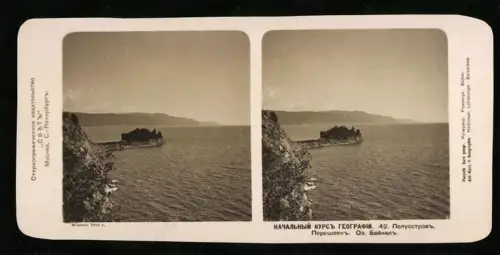 Stereo-Fotografie unbekannter Fotograf, Ansicht Baikalsee, Blick nach der Landzunge im See