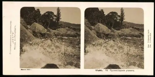 Stereo-Fotografie unbekannter Fotograf, Ansicht Krim, schäumende Gischt am Ufer der Krim