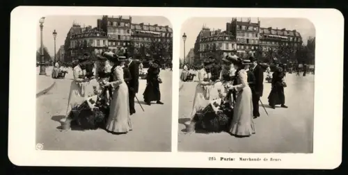 Stereo-Fotografie NPG, Ansicht Paris, Marchande de fleurs, Blumenhändlerin