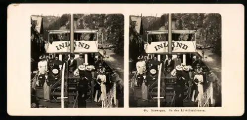 Stereo-Fotografie NPG, Ansicht Norwegen, Ausflugsschiff passiert die Löveidschleusen