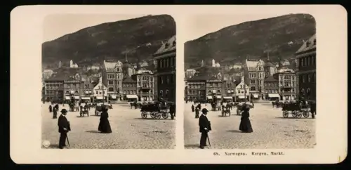 Stereo-Fotografie NPG, Ansicht Bergen, Blick auf den Markt mit Geschäften