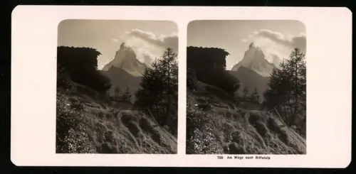 Stereo-Fotografie NPG, Ansicht Riffelalp, auf dem Weg zum Ort, Blick zum Matterhorn