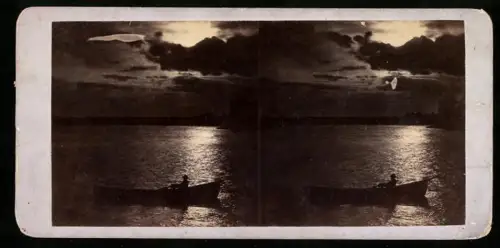 Stereo-Fotografie unbekannter Fotograf, Ansicht Niagara Falls, St. Lawrence River Skiff Ruderboot auf dem Niagarafluss