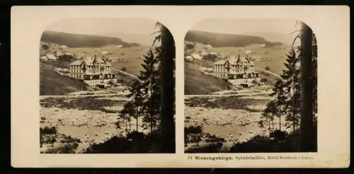Stereo-Fotografie NPG, Ansicht Spindelmühle, Blick nach dem Hotel Deutscher Kaiser im Riesengebirge