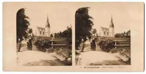 Stereo-Fotografie NPG, Ansicht Schreiberhau, Weg nach der Kirche mit Einwohnern