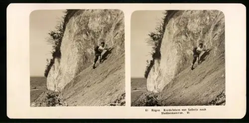 Stereo-Fotografie NPG, Ansicht Sassnitz, Bergsteiger an den Kreidefelsen