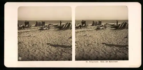 Stereo-Fotografie NPG, Ansicht Helgoland, Blick auf den Badestrand mit Strandkorb