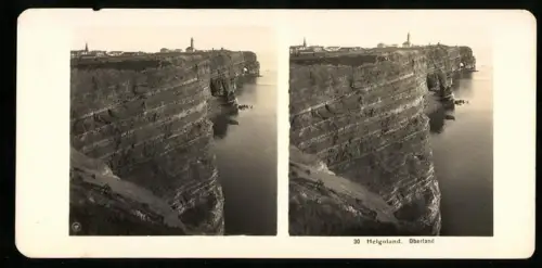 Stereo-Fotografie NPG, Ansicht Helgoland, Blick entlang der Klippen nach dem Oberland mit Leuchtturm
