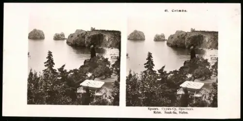Stereo-Fotografie unbekannter Fotograf, Ansicht Gursuf, Blick auf das Kap Suuk-Su mit Hafen