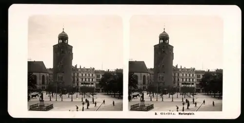 Stereo-Fotografie NPG, Ansicht Görlitz, Blick auf den Marienplatz mit Dicken Turm