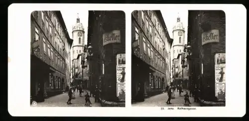 Stereo-Fotografie NPG, Ansicht Jena, Blick in die Rathausgasse mit Plakaten