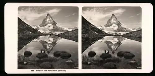 Stereo-Fotografie Wehrli A.G., Kilchberg, Ansicht Zermatt, Blick über den Riffelsee nach dem Matterhorn, Spiegelung