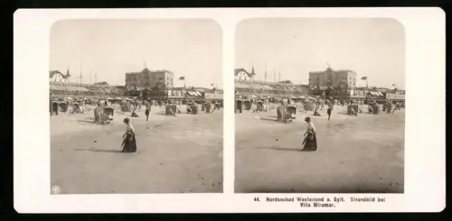 Stereo-Fotografie NPG, Ansicht Westerland, Strandpartie mit Blick nach der Villa Miramar