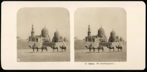 Stereo-Fotografie NPG, Ansicht Cairo, Blick nach den Kalifengräbern mit Kamel Karavane