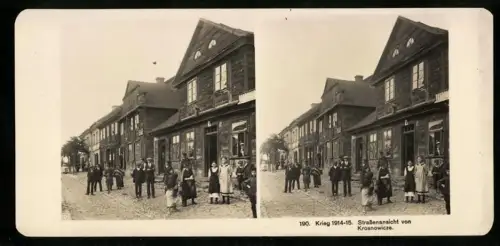 Stereo-Fotografie NPG, Ansicht Krosnowicze, Strassenpartie mit Kindern während des Weltkrieg 1914-1915