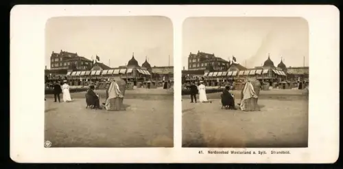 Stereo-Fotografie NPG, Ansicht Westerland, Strandpartie mit Kurhaus Strandhalle