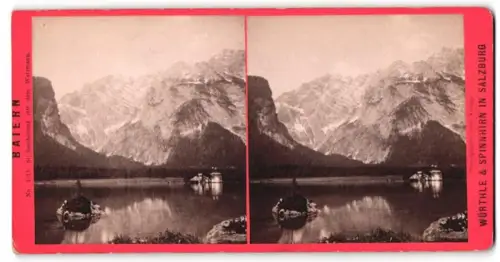 Stereo-Fotografie Würthle & Spinnhirn, Salzburg, Ansicht St. Bartholomä, Blick über den See nach dem Watzmann