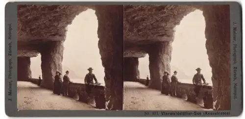 Stereo-Fotografie J. Meiner, Zürich, Ansicht Flüelen, Axenstrasse am Vierwaldstätter See