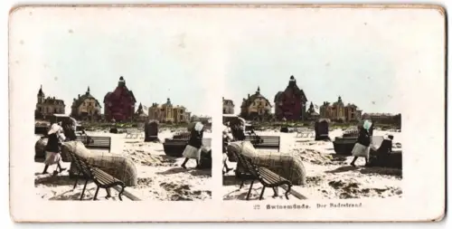 Stereo-Fotografie unbekannter Fotograf, Ansicht Swinemünde, Blick vom Badestrand auf die Villen