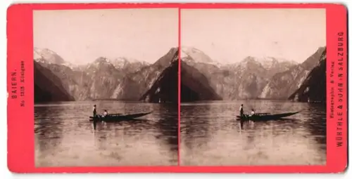 Stereo-Fotografie Würthle & Spinnhirn, Salzburg, Ansicht Königsee, Ruderboot auf dem See mit Alpenpanorama