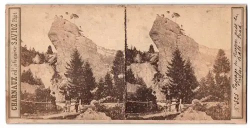Stereo-Fotografie Charnaux, Geneve, Ansicht Rigi Kaltbad, Passare du Rocher pres le Rigi-Kaltbad