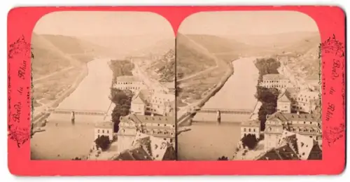 Stereo-Fotografie unbekannter Fotograf, Ansicht Bad Ems, Blick entlang der Lahn mit Stadtansicht