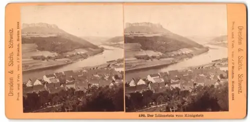 Stereo-Fotografie J. F. Stiehm, Berlin, Ansicht Königstein / Elbe, Blick über den Ort nach dem Lilienstein