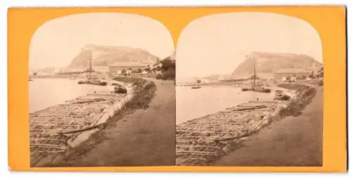 Stereo-Fotografie unbekannter Fotograf, Ansicht Ehrenbreitenstein, Flösser mit Blick zum Ort