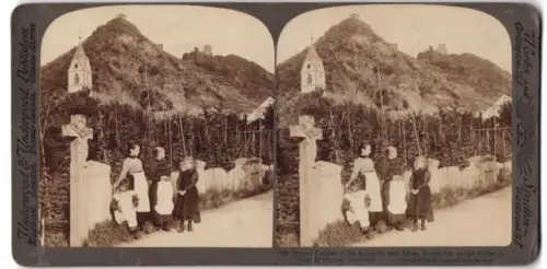 Stereo-Fotografie Underwood & Underwood, New York, Ansicht Bornhofen a. Rh., Blick nach den feindlichen Brüdern