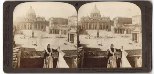 Stereo-Fotografie Underwood & Underwood, New York, Ansicht Rom, St. Peter Church and Vatican
