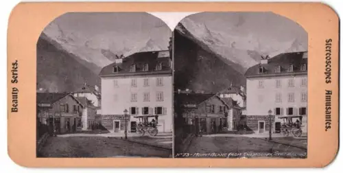 Stereo-Fotografie unbekannter Fotograf, Ansicht Chamonix-Mont-Blanc, Blick aus dem Ort nach dem Mont Blanc