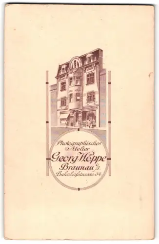 Fotografie Georg Hoppe, Braunau, Bahnhofstrasse 54, Ansicht Braunau in Böhmen, Blick auf das Atelierhaus des Fotografen